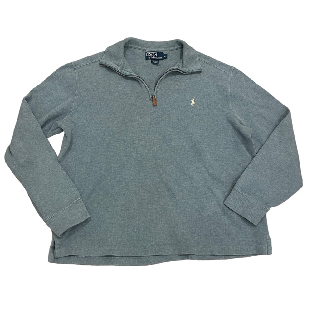 Polo Ralph Lauren Logo  1/4 Zip Pullover Sweater Light Blue Men’s Size Large